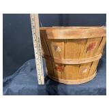 Decorative Wooden Barrel Bucket with Leaf Motifs and Wire Handles