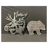Rustic Moose Silhouette Wall Art Set - Two-Piece Metal Decor with Quote Sign
