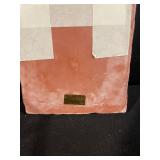 Three-Piece Display Lot: Figurine in Wire Basket & Native American Headdress Brick Plaque and Carved Wooden Capatin