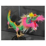 Dragon Puppet Prop - Green Sequined Dragon Body with Orange Flame Trim & Pink Mane