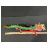 Dragon Puppet Prop - Green Sequined Dragon Body with Orange Flame Trim & Pink Mane
