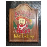 King's Head Pub Dartboard Cabinet with Darts & Chalkboards - Vintage