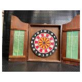 King's Head Pub Dartboard Cabinet with Darts & Chalkboards - Vintage
