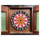 King's Head Pub Dartboard Cabinet with Darts & Chalkboards - Vintage
