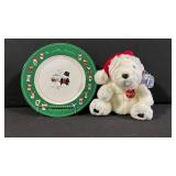 Coca-Cola Polar Bear Plush & Mr. And Mrs. Santabear Christmas Plate - Wedding (Lot of 2)