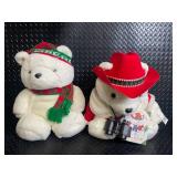 Santa Bear Plush Toys (Lot of 2) Christmas Hats, Scarves & Binoculars
