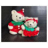 Festive Plush Teddy Bears in Christmas Outfits with Holly Accents