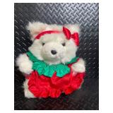 Festive Plush Teddy Bears in Christmas Outfits with Holly Accents