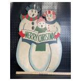 Vintage Snow Family Cutout Sign - Merry Christmas Banner, 28 Inches Tall