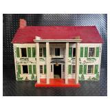 Vintag Doll House Playset - Red Roof, Brick Chimney, Green Shutters