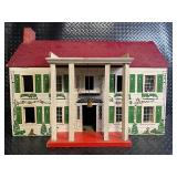 Vintag Doll House Playset - Red Roof, Brick Chimney, Green Shutters