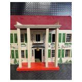 Vintag Doll House Playset - Red Roof, Brick Chimney, Green Shutters