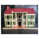 Vintag Doll House Playset - Red Roof, Brick Chimney, Green Shutters