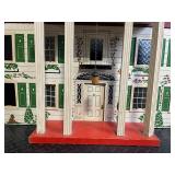 Vintag Doll House Playset - Red Roof, Brick Chimney, Green Shutters