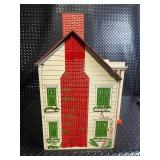 Vintag Doll House Playset - Red Roof, Brick Chimney, Green Shutters