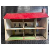 Vintag Doll House Playset - Red Roof, Brick Chimney, Green Shutters