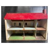 Vintag Doll House Playset - Red Roof, Brick Chimney, Green Shutters