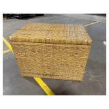 Vintage Rattan Wicker Storage Trunk with Lift-Top Lid and Wood Interior