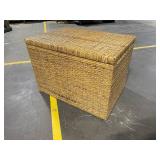 Vintage Rattan Wicker Storage Trunk with Lift-Top Lid and Wood Interior
