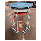 Three Vintage Metal Round Nesting Tables - Turquoise Blue, Mint Green & salmon