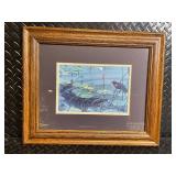 Framed Wildlife Print - Fish and Lily Pads Scene in Wooden Frame