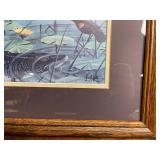 Framed Wildlife Print - Fish and Lily Pads Scene in Wooden Frame