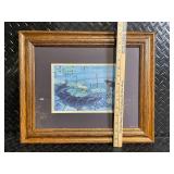 Framed Wildlife Print - Fish and Lily Pads Scene in Wooden Frame