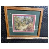 Framed Garden Scene Print with Florals and Distant Trellis - Wood Frame