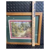 Framed Garden Scene Print with Florals and Distant Trellis - Wood Frame