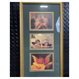 Three Cherub Angel Prints in Gold Framed Triptych