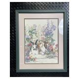 Watercolor Rabbits in Flower Garden Framed Print