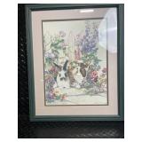 Watercolor Rabbits in Flower Garden Framed Print