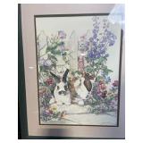 Watercolor Rabbits in Flower Garden Framed Print