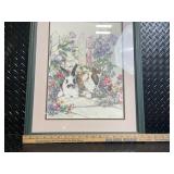 Watercolor Rabbits in Flower Garden Framed Print