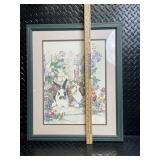 Watercolor Rabbits in Flower Garden Framed Print