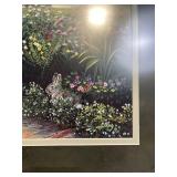 Framed Garden Scene Print with Rabbits, Birdhouse & Butterfly