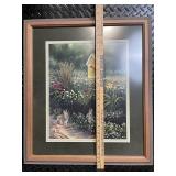 Framed Garden Scene Print with Rabbits, Birdhouse & Butterfly