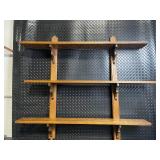 Oak Two-Tier Wall Shelf with Carved Brackets - Approx 40 in Long