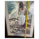Framed Beach Scene Print - Woman in White Dress on Cliff Overlooking Ocean