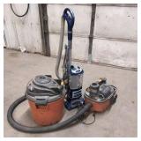 Shark Navigator Deluxe upright vacuum NV360; (2) shop vacs