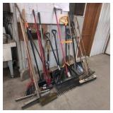 Rakes, brooms, shovels, squeegees, axe
