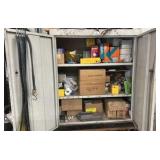 Gray metal cabinet w/contents
