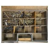 Bin w/hose clamps, 21-piece drum sanding kit, nuts, bolts, screws, etc…