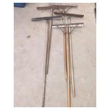 Rakes, brooms, shovels, squeegees, axe