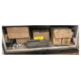 Gray metal cabinet w/contents