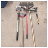 Rakes, brooms, shovels, squeegees, axe
