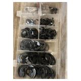 Bin w/hose clamps, 21-piece drum sanding kit, nuts, bolts, screws, etc…