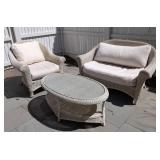 BY - Outdoor Wicker Patio Set - 3-Piece with Cushions and Glass Table