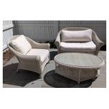 BY - Outdoor Wicker Patio Set - 3-Piece with Cushions and Glass Table
