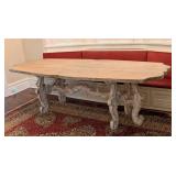ML - French Country Style Dining Table - Distressed Whitewash Finish